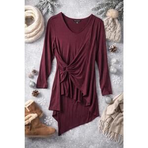 Cable & Guage Burgundy Long Sleeve Casual Tinic with Twist Detail Medium New